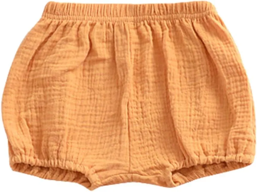 EISHOW 3 Pack Infant Baby Soft Ruffle Shorts Bloomer Kids Boy Girl Solid Cotton Linen Blend Cute Harem Bottom Pants