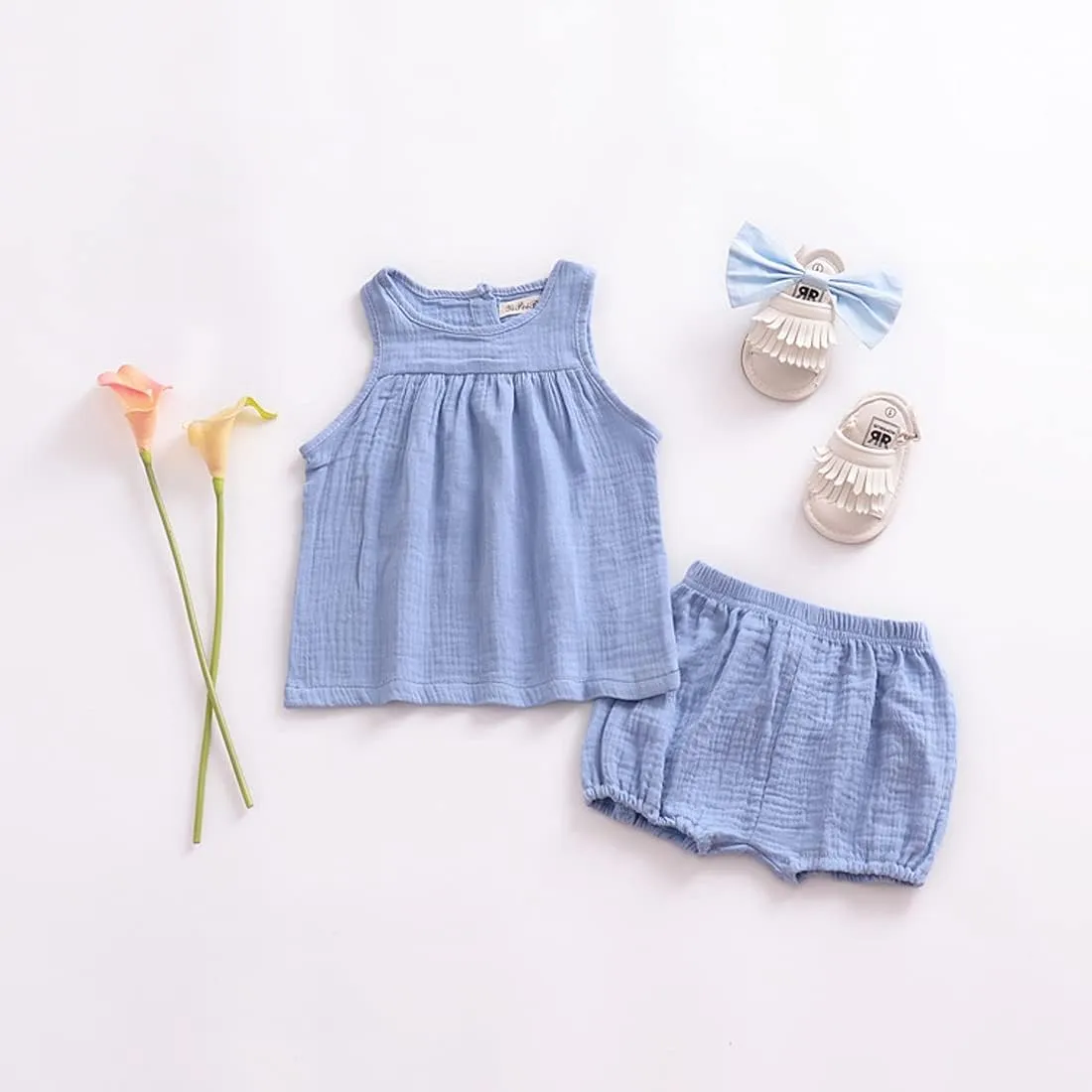 EISHOW 3 Pack Infant Baby Soft Ruffle Shorts Bloomer Kids Boy Girl Solid Cotton Linen Blend Cute Harem Bottom Pants