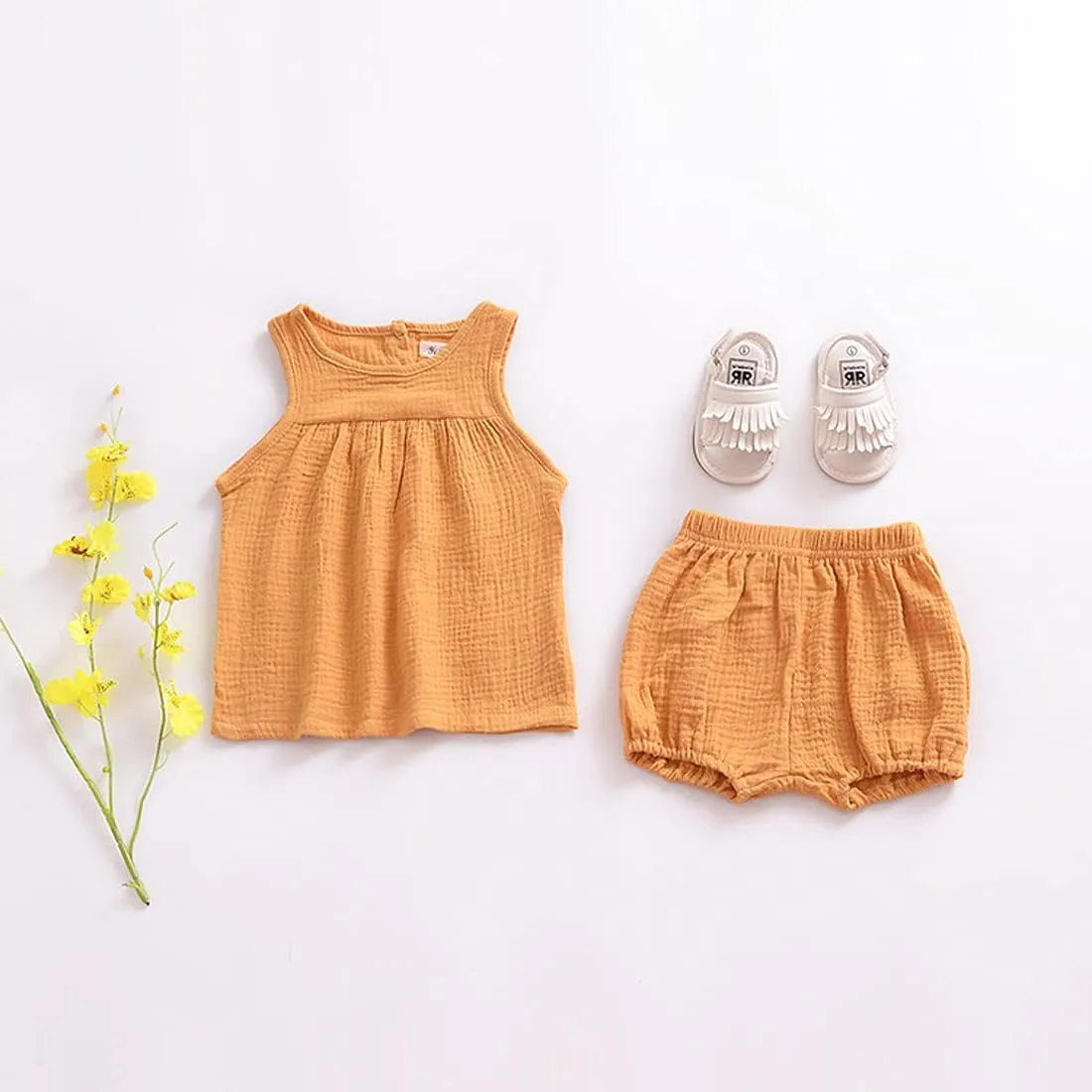 EISHOW 3 Pack Infant Baby Soft Ruffle Shorts Bloomer Kids Boy Girl Solid Cotton Linen Blend Cute Harem Bottom Pants