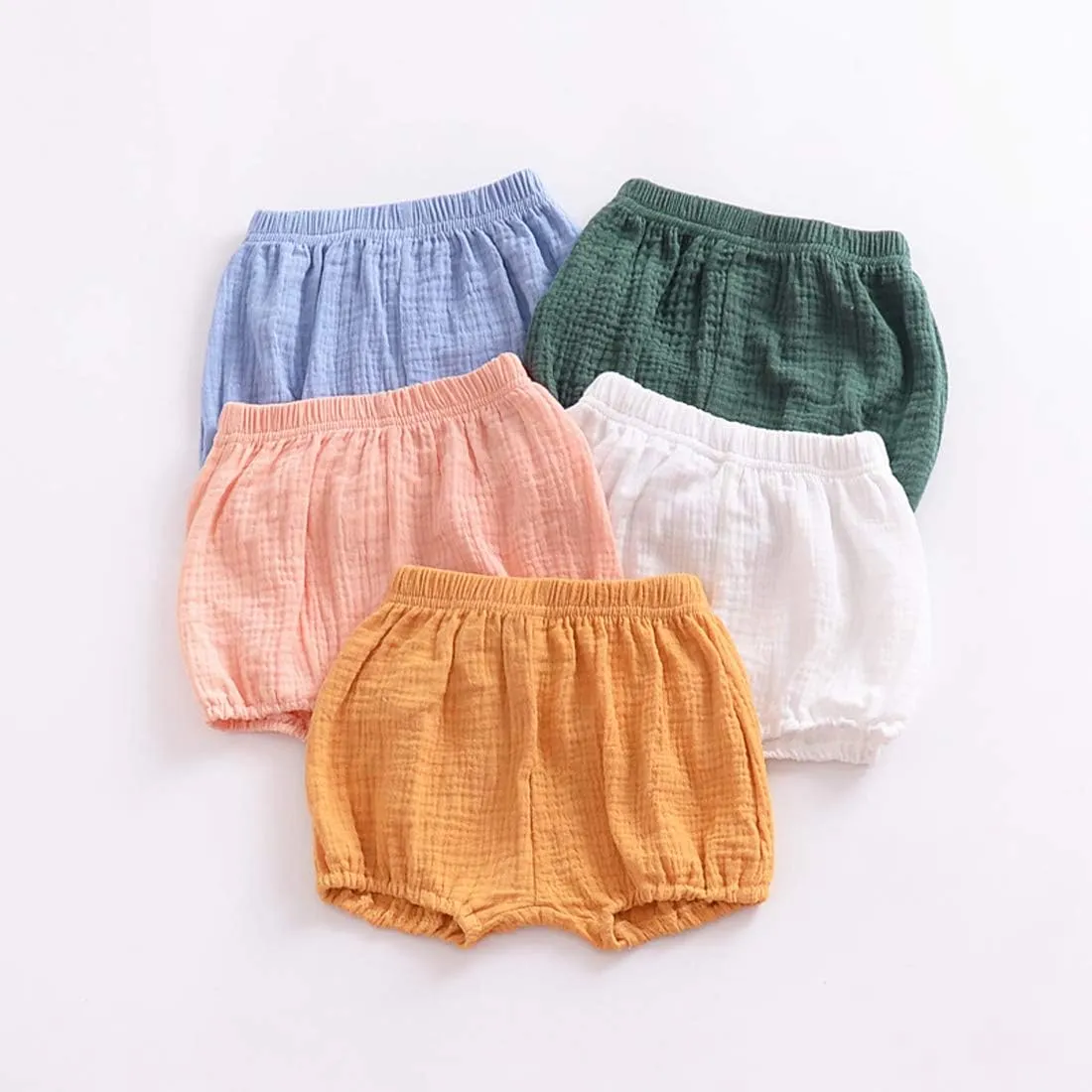 EISHOW 3 Pack Infant Baby Soft Ruffle Shorts Bloomer Kids Boy Girl Solid Cotton Linen Blend Cute Harem Bottom Pants