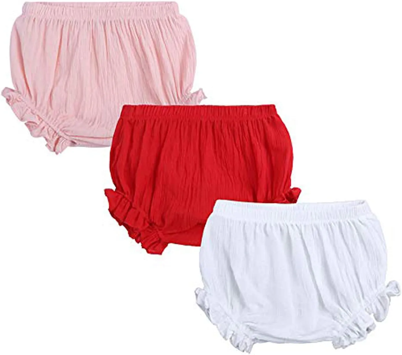 EISHOW 3 Pack Infant Baby Soft Ruffle Shorts Bloomer Kids Boy Girl Solid Cotton Linen Blend Cute Harem Bottom Pants