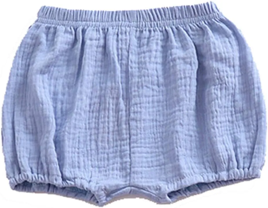 EISHOW 3 Pack Infant Baby Soft Ruffle Shorts Bloomer Kids Boy Girl Solid Cotton Linen Blend Cute Harem Bottom Pants