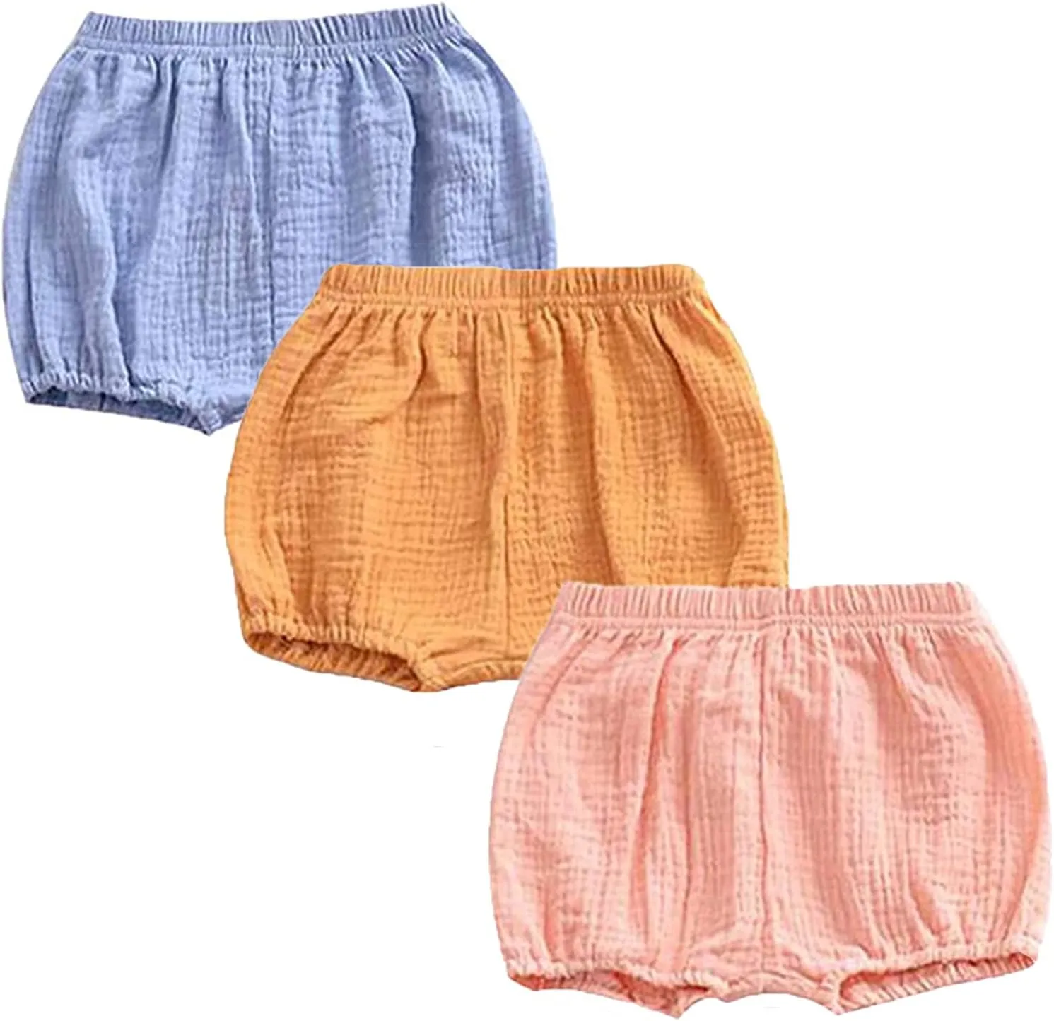 EISHOW 3 Pack Infant Baby Soft Ruffle Shorts Bloomer Kids Boy Girl Solid Cotton Linen Blend Cute Harem Bottom Pants
