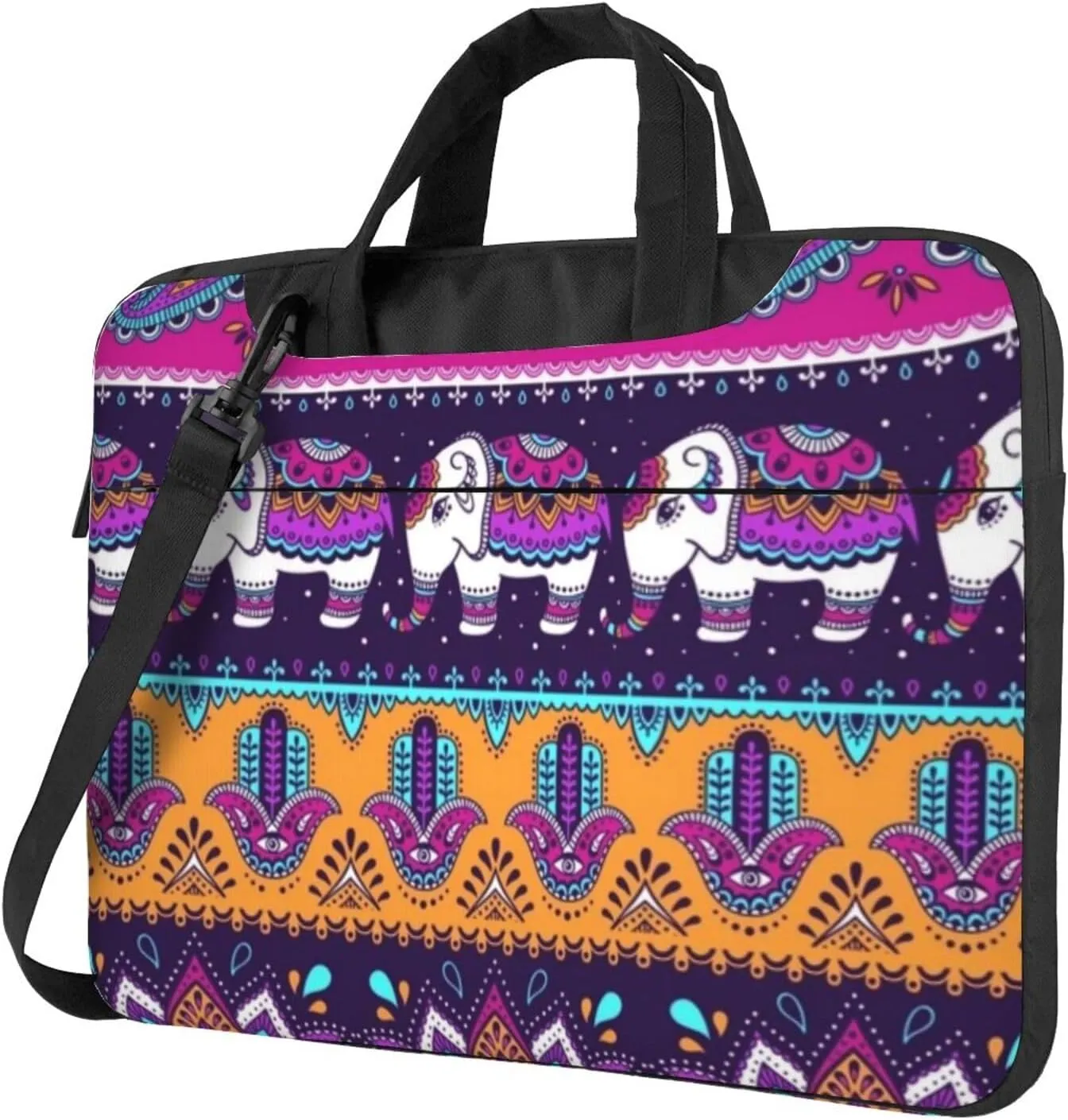 Elephants Mandalas Stylish 13-15.6 Inch Laptop Bag For Man And Women, Computer Messenger Bag, Trendy Shoulder Strap Design