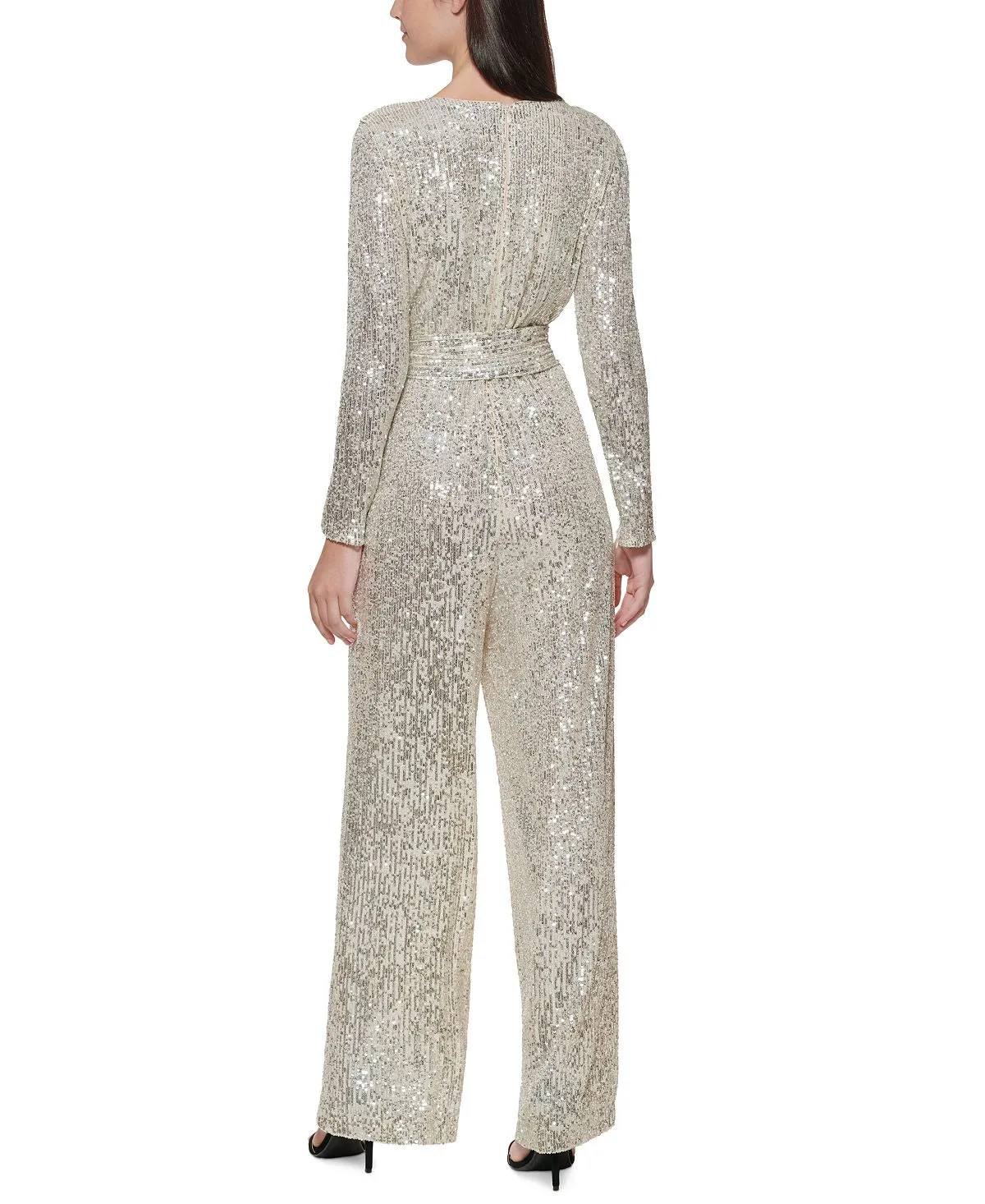 Eliza J sequin jumpsuit, silver