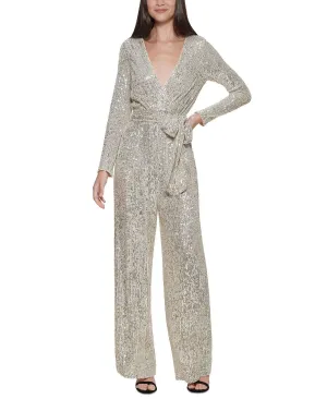 Eliza J sequin jumpsuit, silver