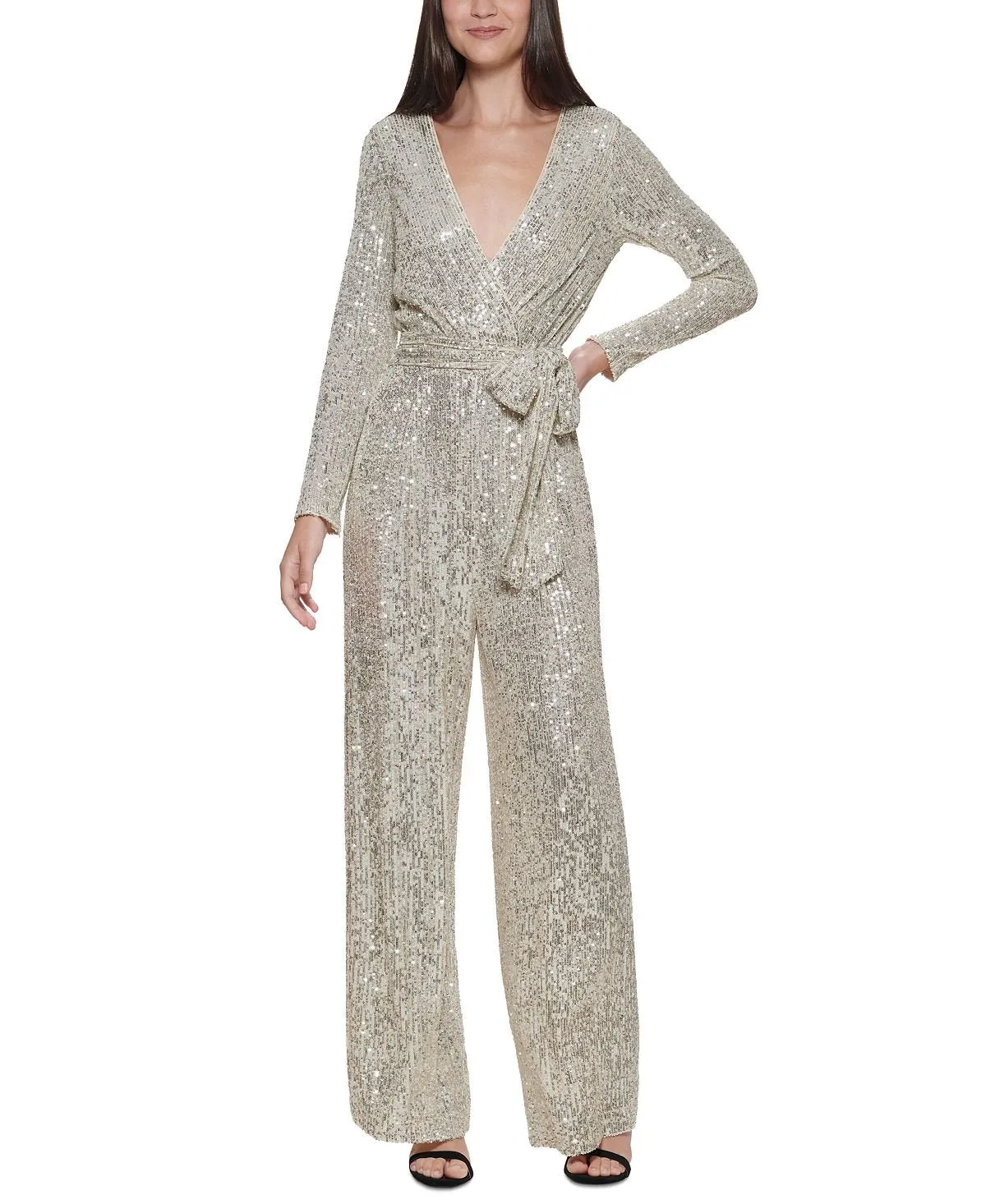 Eliza J sequin jumpsuit, silver