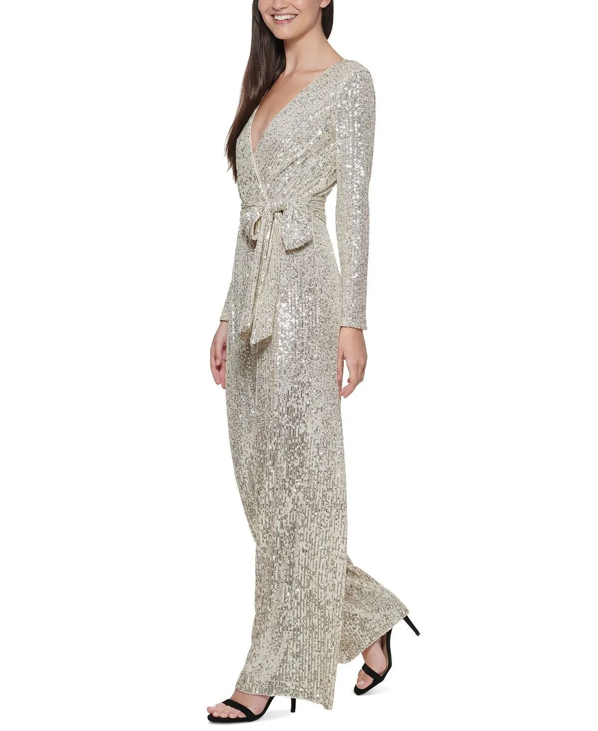 Eliza J sequin jumpsuit, silver