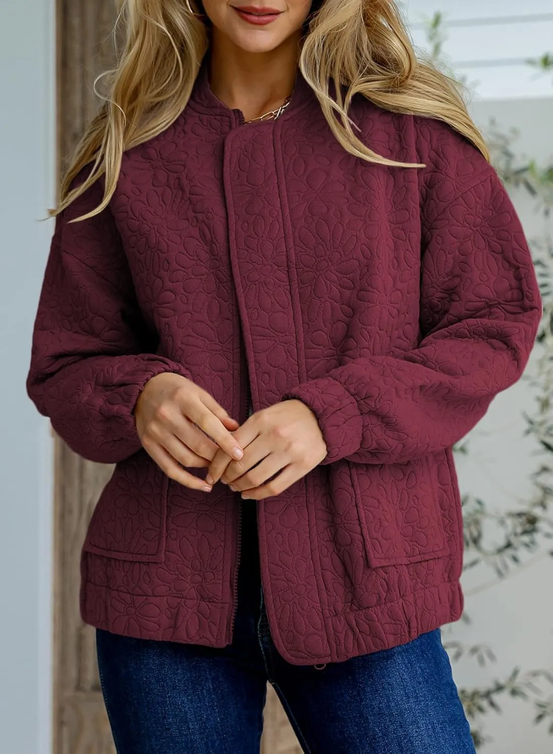 EVALESS Bomber Jackets for Women Spring Fashion 2025 Cute Jacquard Coats Lightweight Zip Up Jackets Dressy Casual