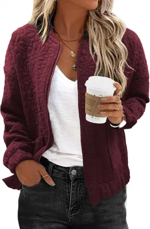 EVALESS Bomber Jackets for Women Spring Fashion 2025 Cute Jacquard Coats Lightweight Zip Up Jackets Dressy Casual