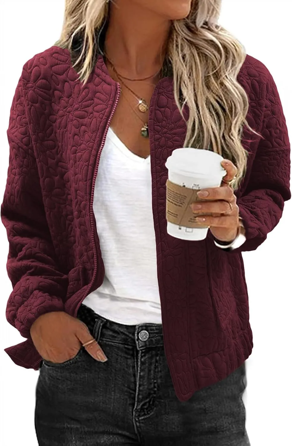 EVALESS Bomber Jackets for Women Spring Fashion 2025 Cute Jacquard Coats Lightweight Zip Up Jackets Dressy Casual