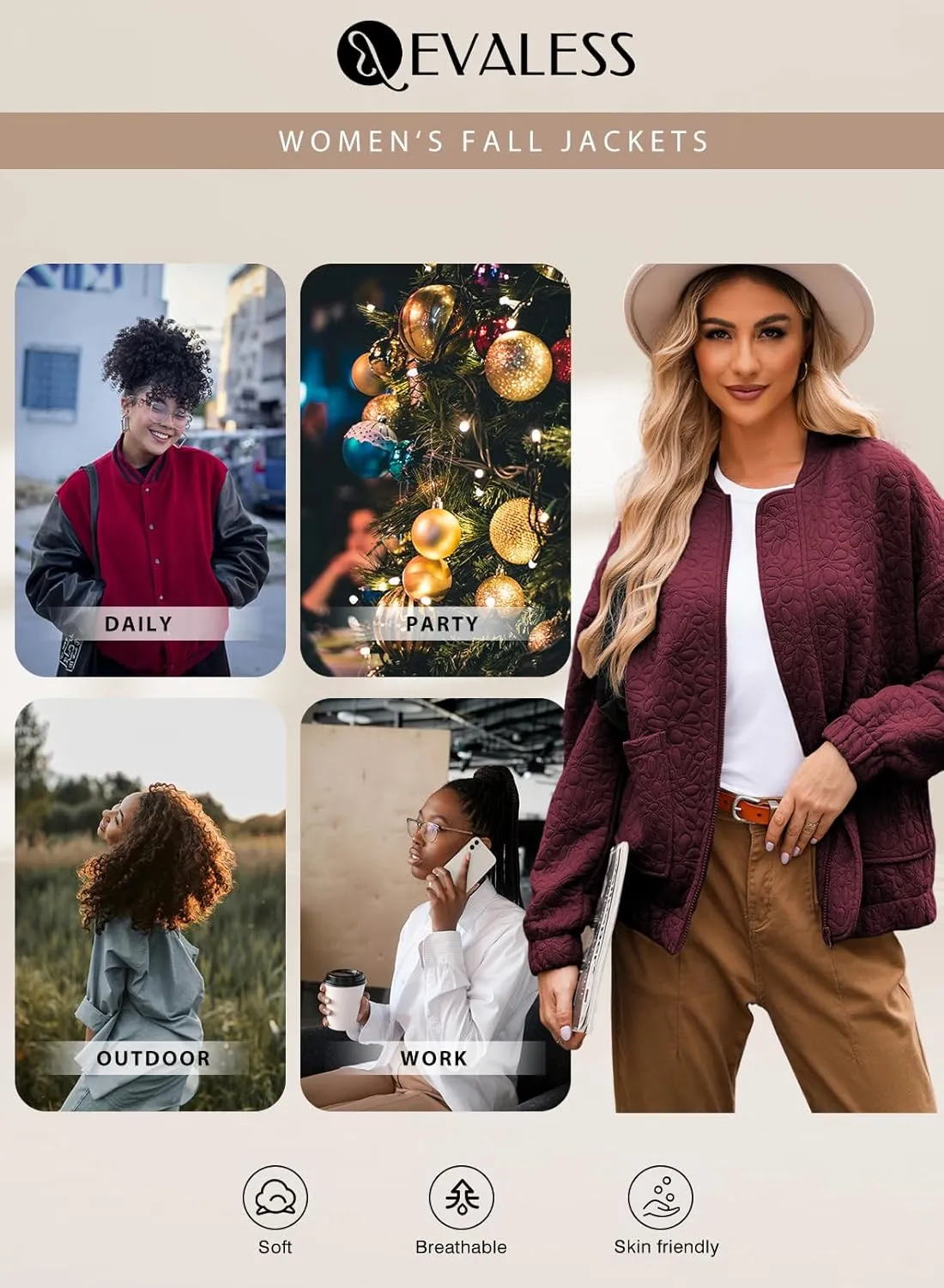 EVALESS Bomber Jackets for Women Spring Fashion 2025 Cute Jacquard Coats Lightweight Zip Up Jackets Dressy Casual