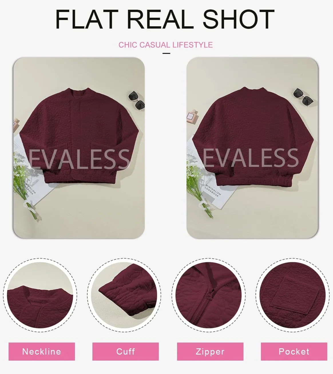 EVALESS Bomber Jackets for Women Spring Fashion 2025 Cute Jacquard Coats Lightweight Zip Up Jackets Dressy Casual