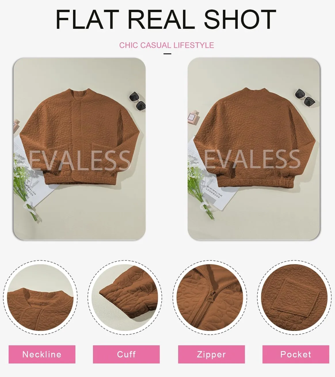EVALESS Bomber Jackets for Women Spring Fashion 2025 Cute Jacquard Coats Lightweight Zip Up Jackets Dressy Casual