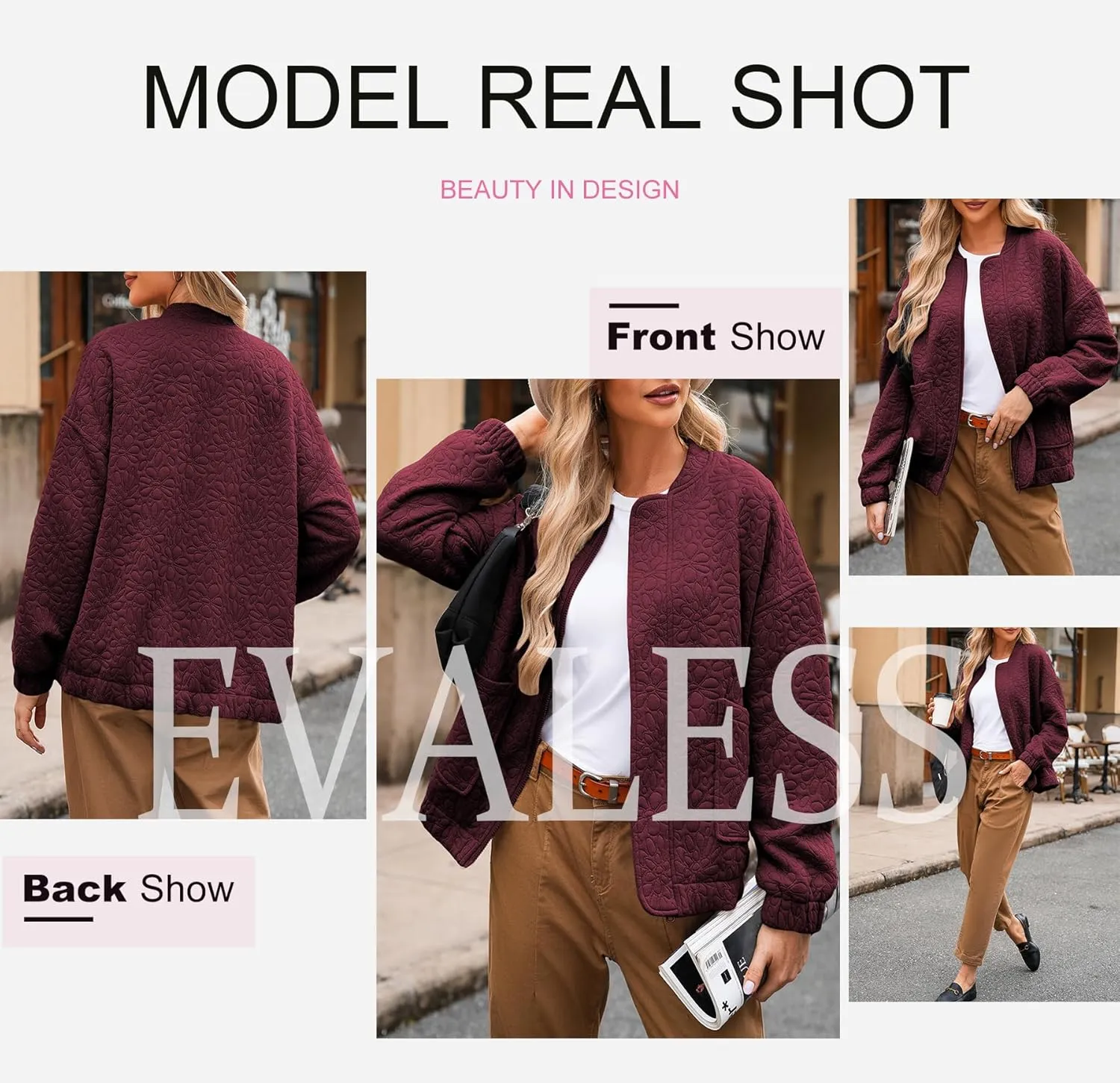 EVALESS Bomber Jackets for Women Spring Fashion 2025 Cute Jacquard Coats Lightweight Zip Up Jackets Dressy Casual