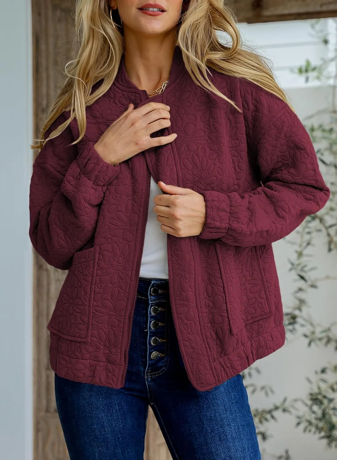 EVALESS Bomber Jackets for Women Spring Fashion 2025 Cute Jacquard Coats Lightweight Zip Up Jackets Dressy Casual