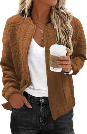 EVALESS Bomber Jackets for Women Spring Fashion 2025 Cute Jacquard Coats Lightweight Zip Up Jackets Dressy Casual