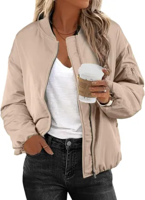EVALESS Puffer Jackets for Women Zip Up Oversized Bomber Jackets Winter Outfits for Women Dressy Causal