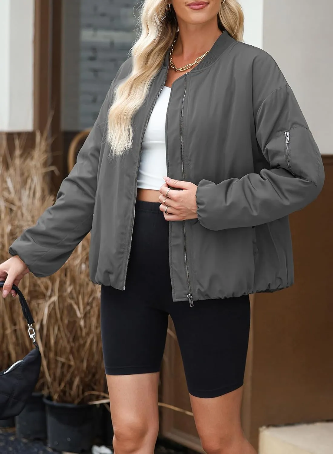 EVALESS Puffer Jackets for Women Zip Up Oversized Bomber Jackets Winter Outfits for Women Dressy Causal