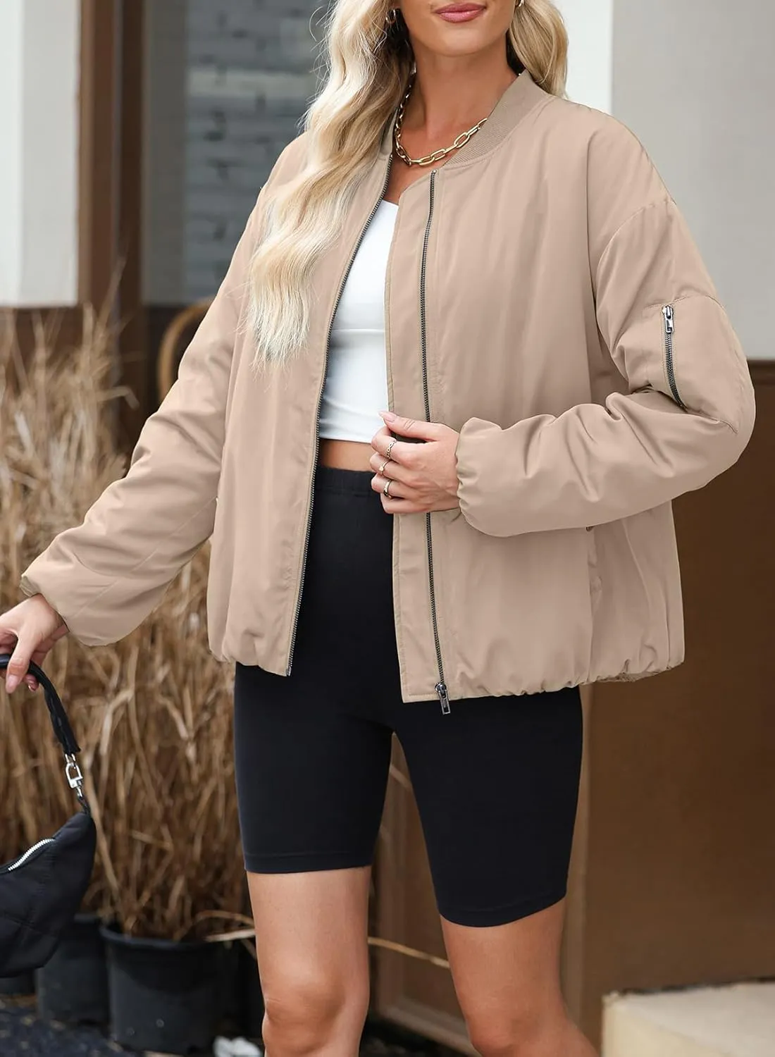 EVALESS Puffer Jackets for Women Zip Up Oversized Bomber Jackets Winter Outfits for Women Dressy Causal