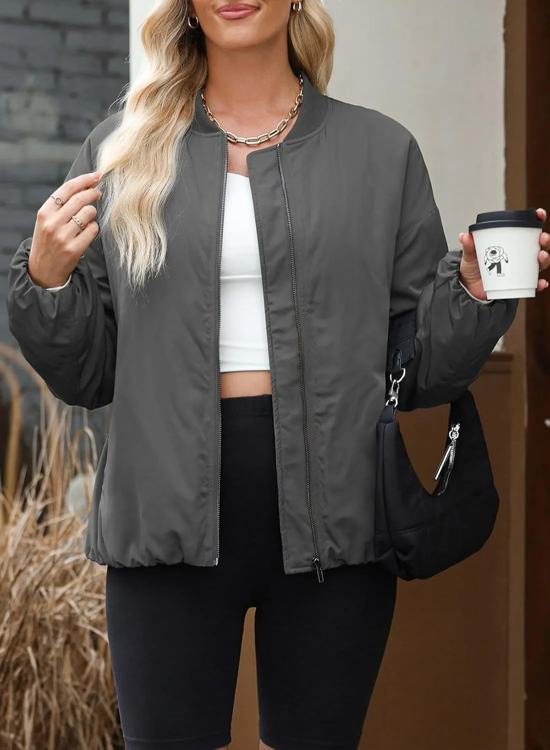 EVALESS Puffer Jackets for Women Zip Up Oversized Bomber Jackets Winter Outfits for Women Dressy Causal