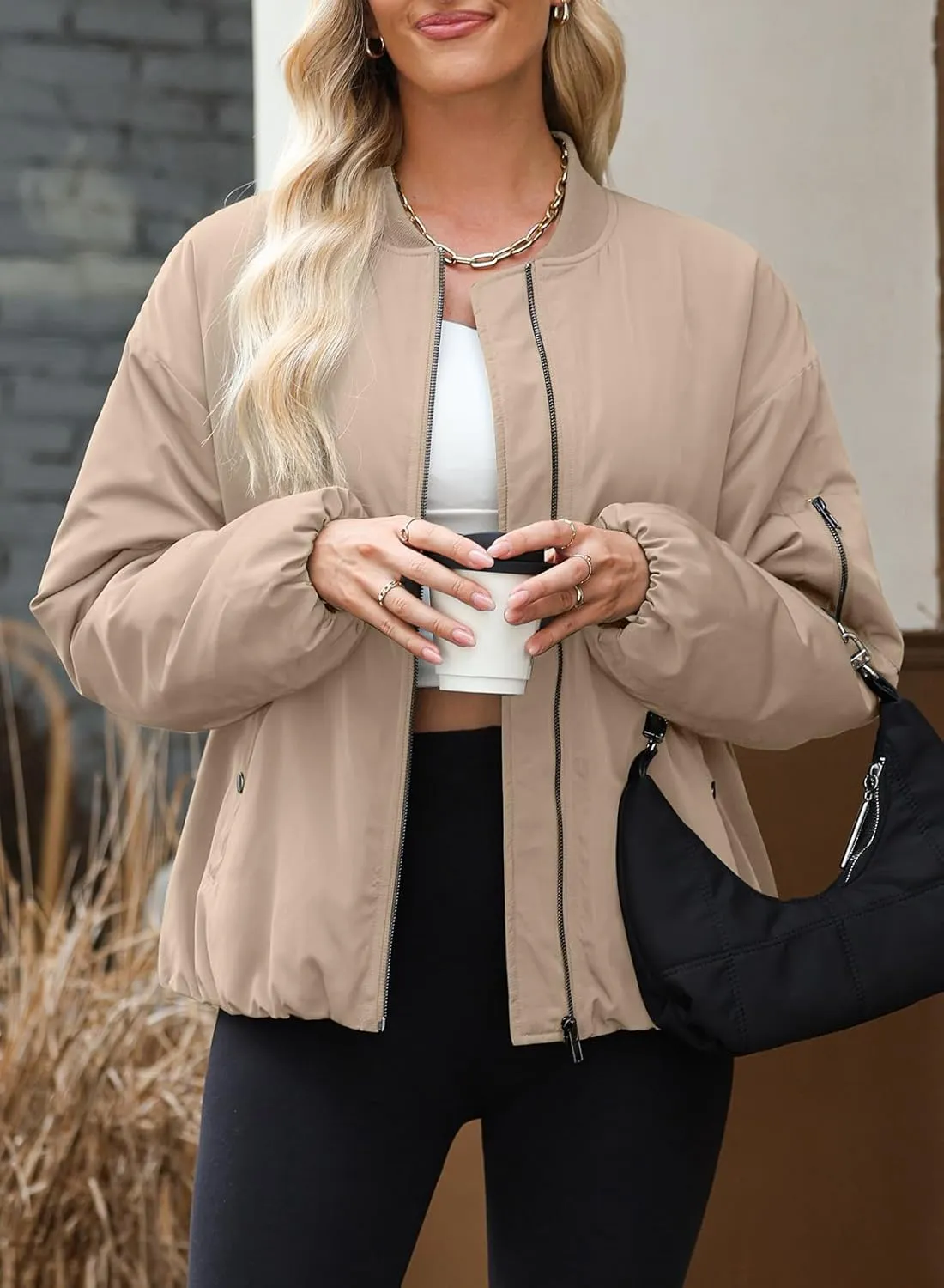EVALESS Puffer Jackets for Women Zip Up Oversized Bomber Jackets Winter Outfits for Women Dressy Causal