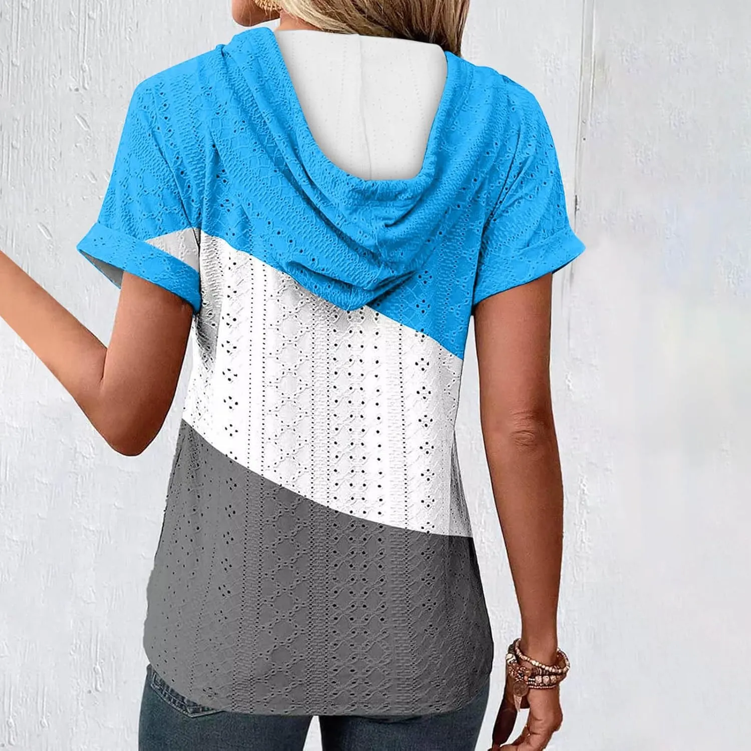 Eyelet Tops for Women 2025 Trendy Summer Hoodies Short Sleeve Button Up Casual Loose Fit Embroidery Shirts Blouses