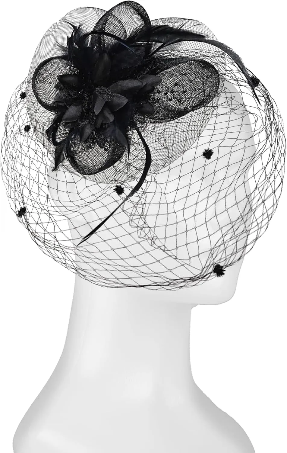Fascinators for Women Mesh Feathers Hair Clip, Headband Headwear Flower Ribbons Headpiece for Wedding Tea Party