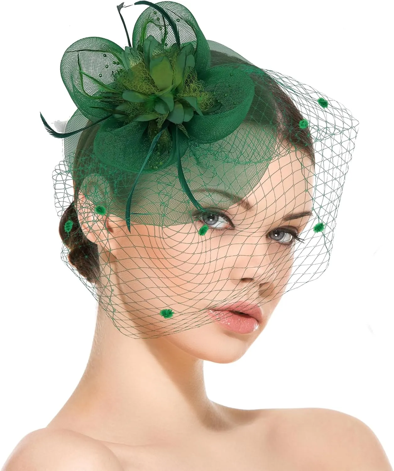 Fascinators for Women Mesh Feathers Hair Clip, Headband Headwear Flower Ribbons Headpiece for Wedding Tea Party