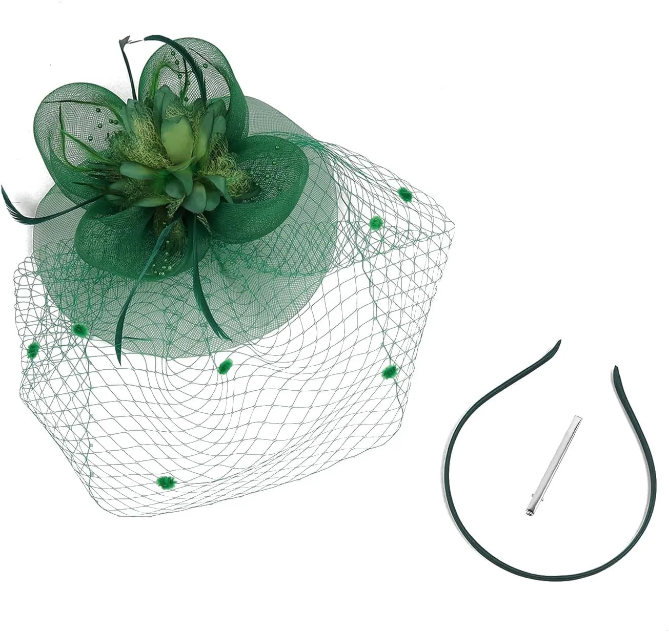 Fascinators for Women Mesh Feathers Hair Clip, Headband Headwear Flower Ribbons Headpiece for Wedding Tea Party