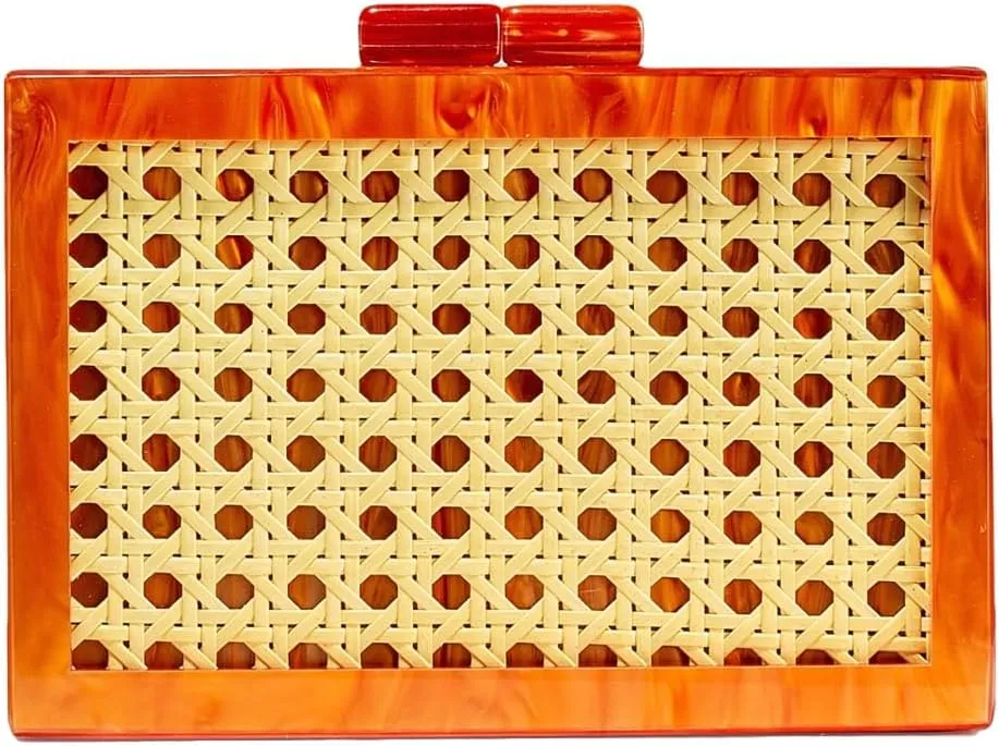 Fashion Acrylic Evening Bag for Women 2025 Clutch Purse Stylish Woven Rattan Shoulder Bag for Dressy Prom Party