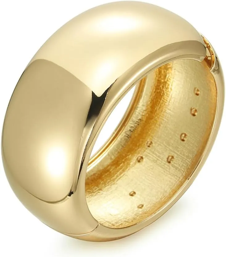 Fashion Wide Chunky Bangle Bracelets for Women Dainty Minimalist 14K Yellow Gold Plated Cuff Wrist Open Bangles Statement Unique Exaggerate Trendy Jewelry