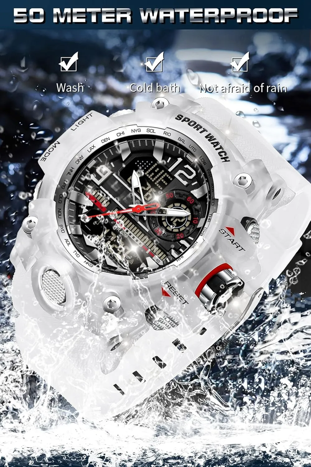 findtime Mens Tactical Watches for Men Military Watch Reloj Militar Para Hombre Sports Outdoor Waterproof Digial Analog Alarm Stopwatch Big Face Wristwatch