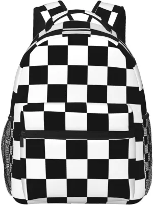 Fiokroo Checkerboard Checkered Backpack School Bag For Students Teens Men Women Laptop Backpacks Travel Daypack Bag With Multiple Pockets