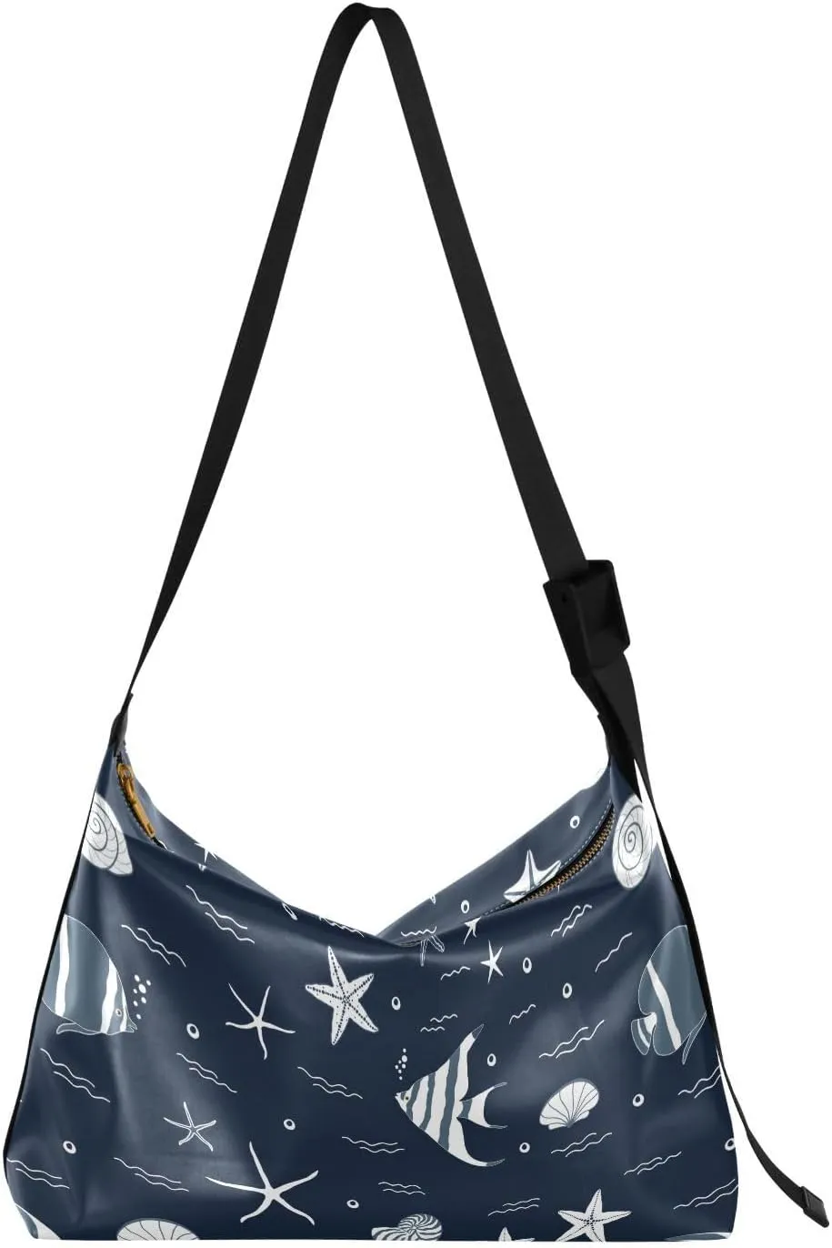 Fishes and Starfishes Hobo Crossbody Bags for Women Leather Large Shoulder Bag Cross Body Marine Trendy Womens Tote Bags Handbag for Travel Shopping