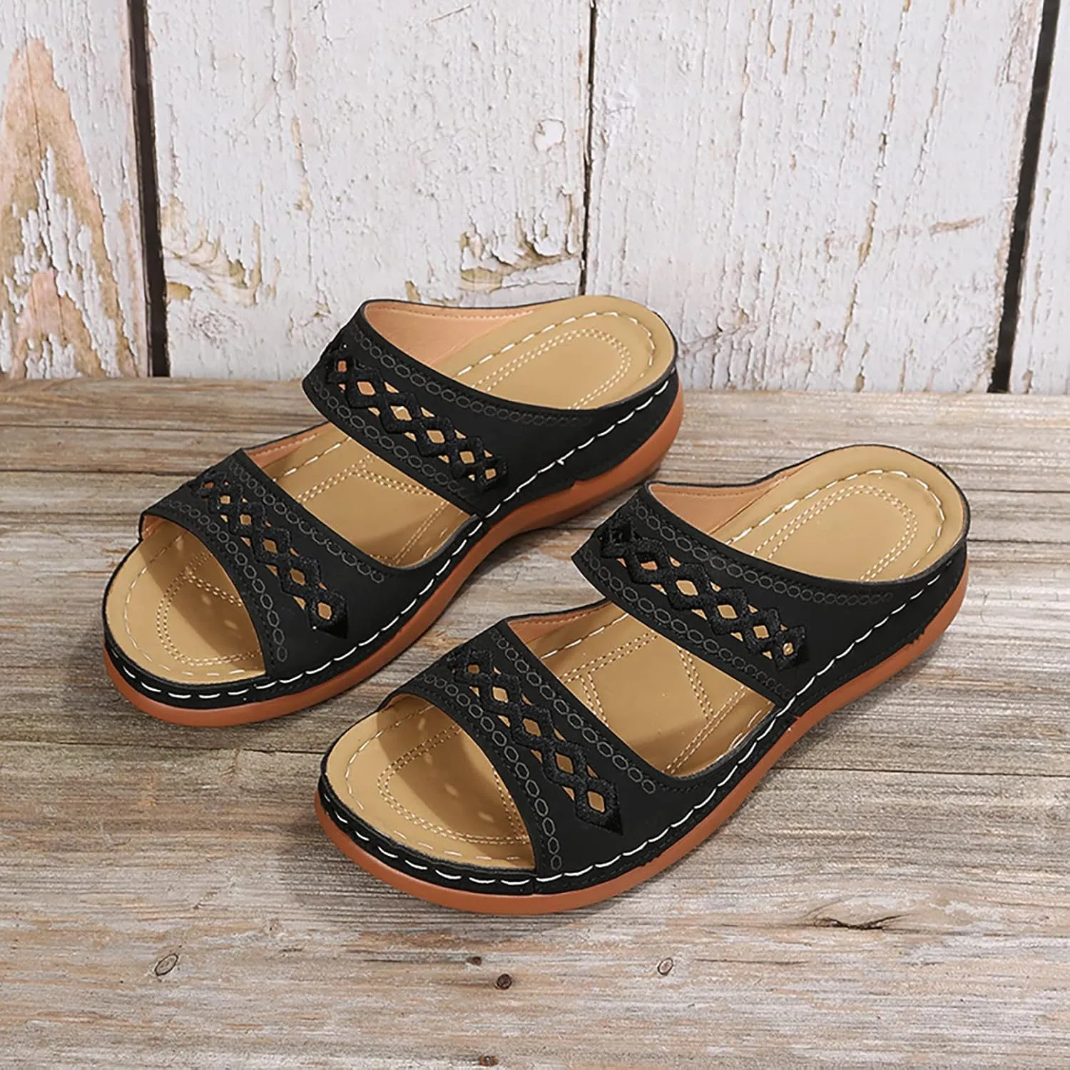Flats Sandals for Women Orthopedic Bohemian Breathable Open Toe Adjustable 2025 Summer Walking Shoes