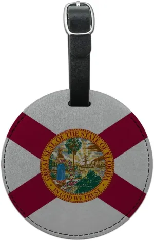 Florida State Flag Round Leather Luggage Card Suitcase Carry-On ID Tag