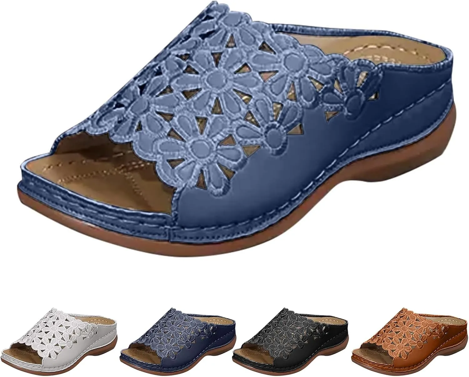 Flower Sandals for Women Comfortable Arch Support Orthopedic Sandals, Open Toe Hollow Out Breathable Flower Flats Summer Slip On Platform Walking Slippers