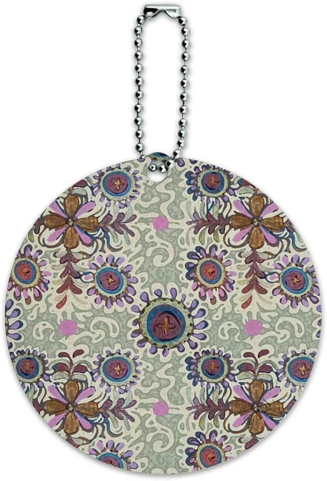 Flowery Fancy Amoeba Pattern Round Luggage ID Tag Card Suitcase Carry-On