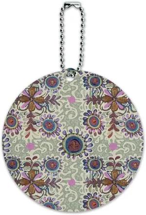 Flowery Fancy Amoeba Pattern Round Luggage ID Tag Card Suitcase Carry-On