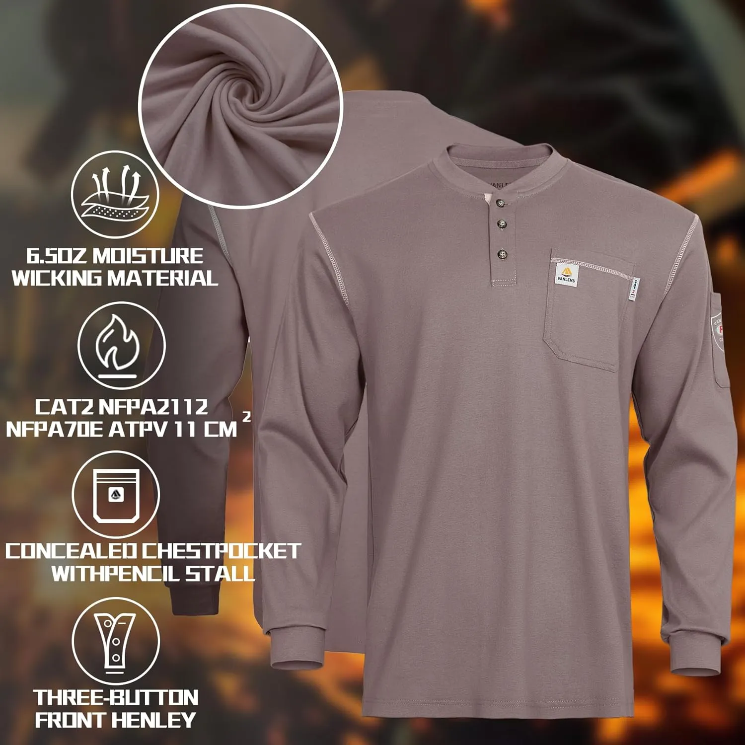 FR Shirts for Men CAT2/HRC2 Flame Resistant Shirts 6.5oz Light Weight Long Sleeve Fire Retardant Shirts