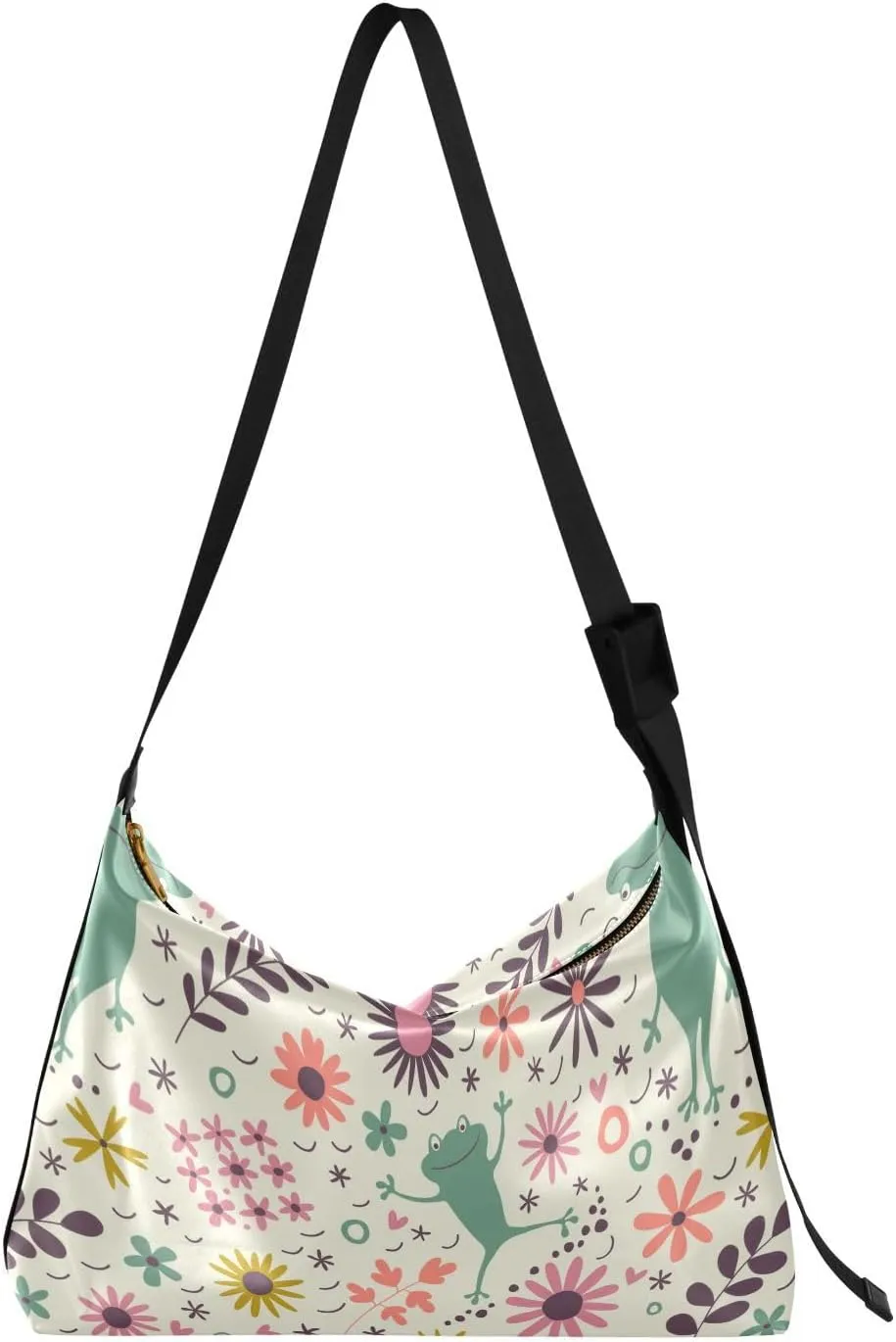 Frog Floral Hobo Crossbody Bags for Women Leather Large Shoulder Bag Cross Body Summer Trendy Womens Tote Bags Handbag for Travel Shopping
