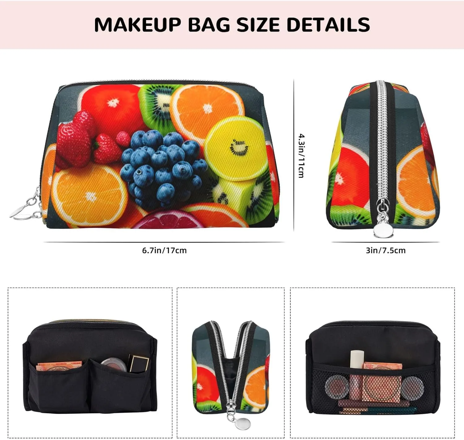 Fruit Rainbow Travel-Ready Toiletry Bag, Compact Makeup Organizer For Women