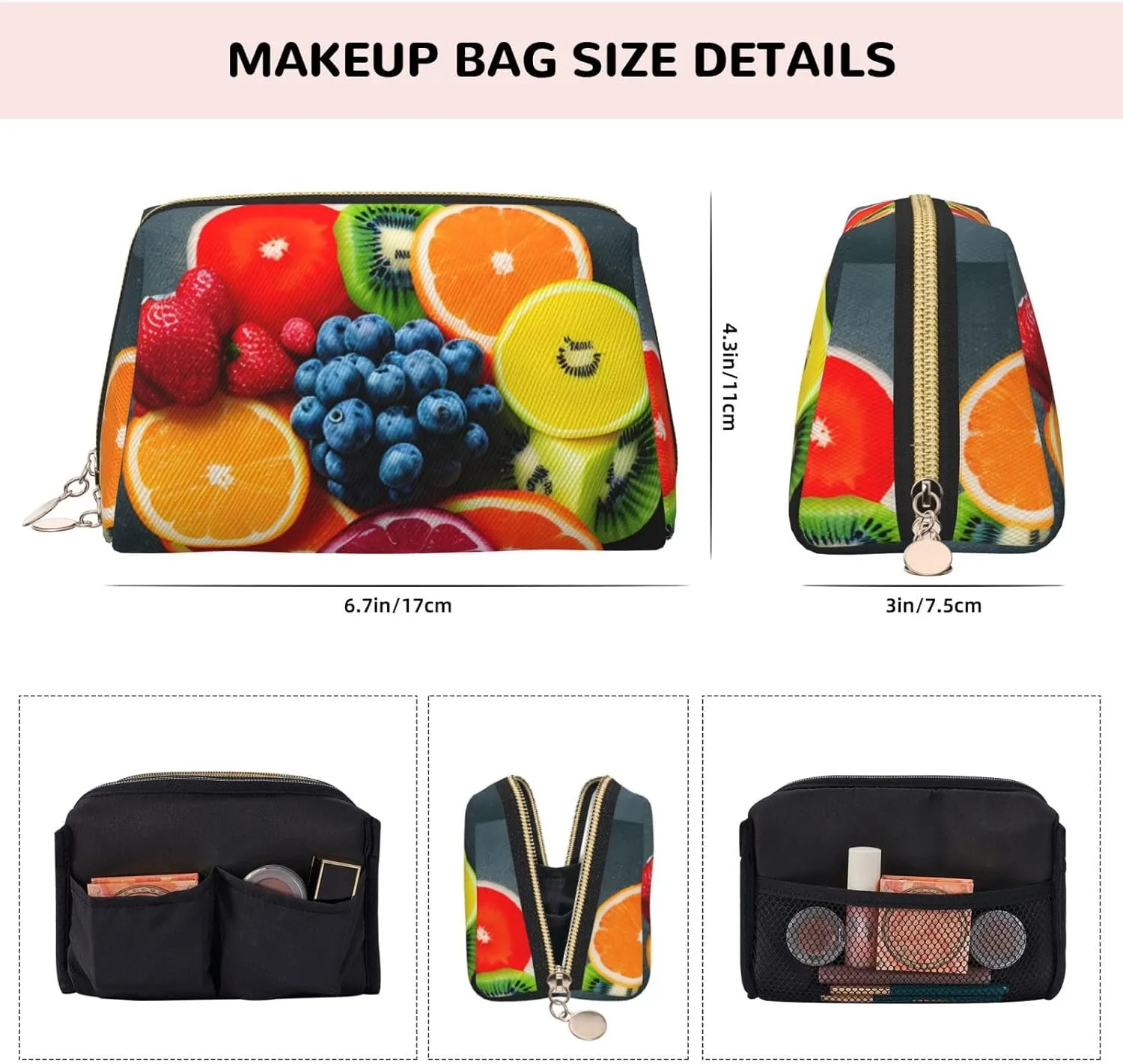 Fruit Rainbow Travel-Ready Toiletry Bag, Compact Makeup Organizer For Women