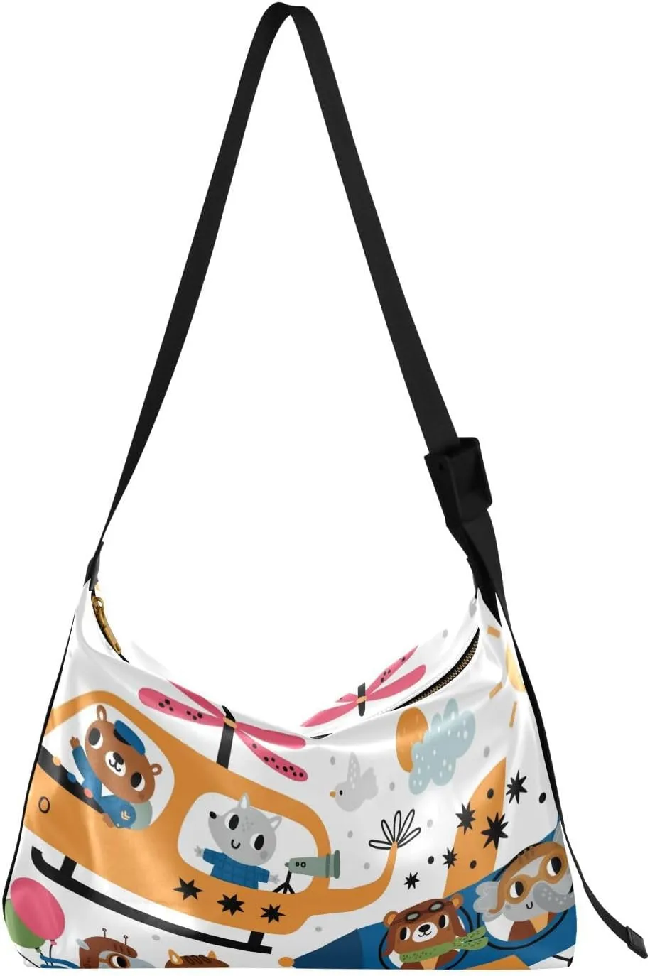 Funny Animals Fly Hobo Crossbody Bags for Women Leather Large Shoulder Bag Cross Body Trendy Womens Tote Bags Handbag for Travel Shopping