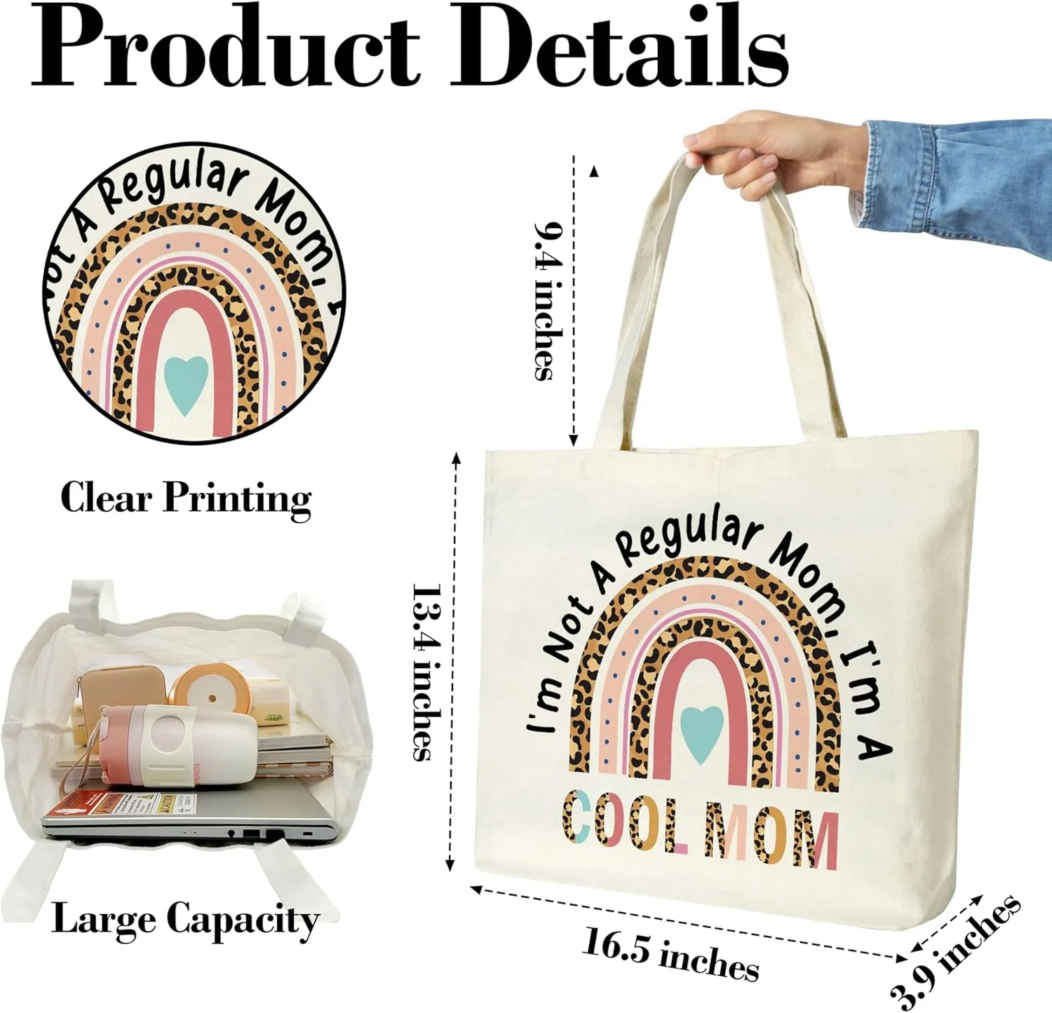 Funny Quotes Gifts for Mom, Rainbow Canvas Tote Bag Aesthetic, Reusable Grocery Shopping Bags
