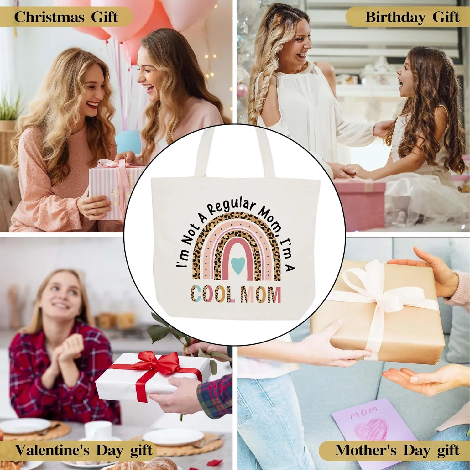 Funny Quotes Gifts for Mom, Rainbow Canvas Tote Bag Aesthetic, Reusable Grocery Shopping Bags