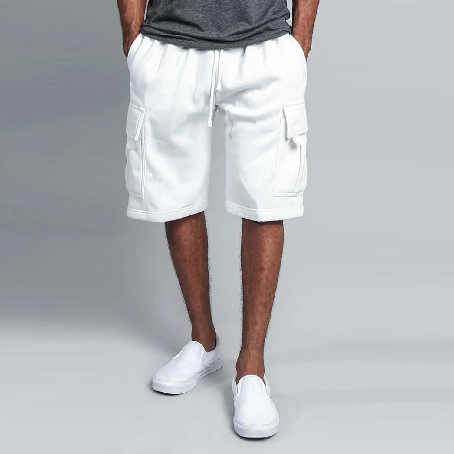 Fxbar Men's Cotton Cargo Shorts Casual Elastic Waist Drawstring Summer Sweat Shorts Loose Fit Workout Shorts with Pockets