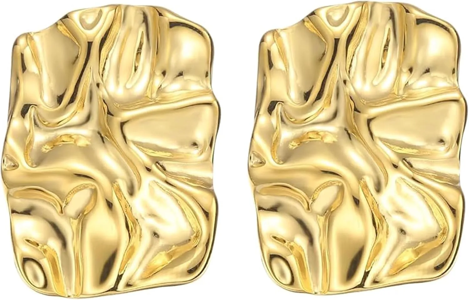 Geometric Rectangle Gold Stud Earrings Gold Statement Earrings for Women Irregular Hammered Chunky Statement Square Earrings for Women Hypoallergenic