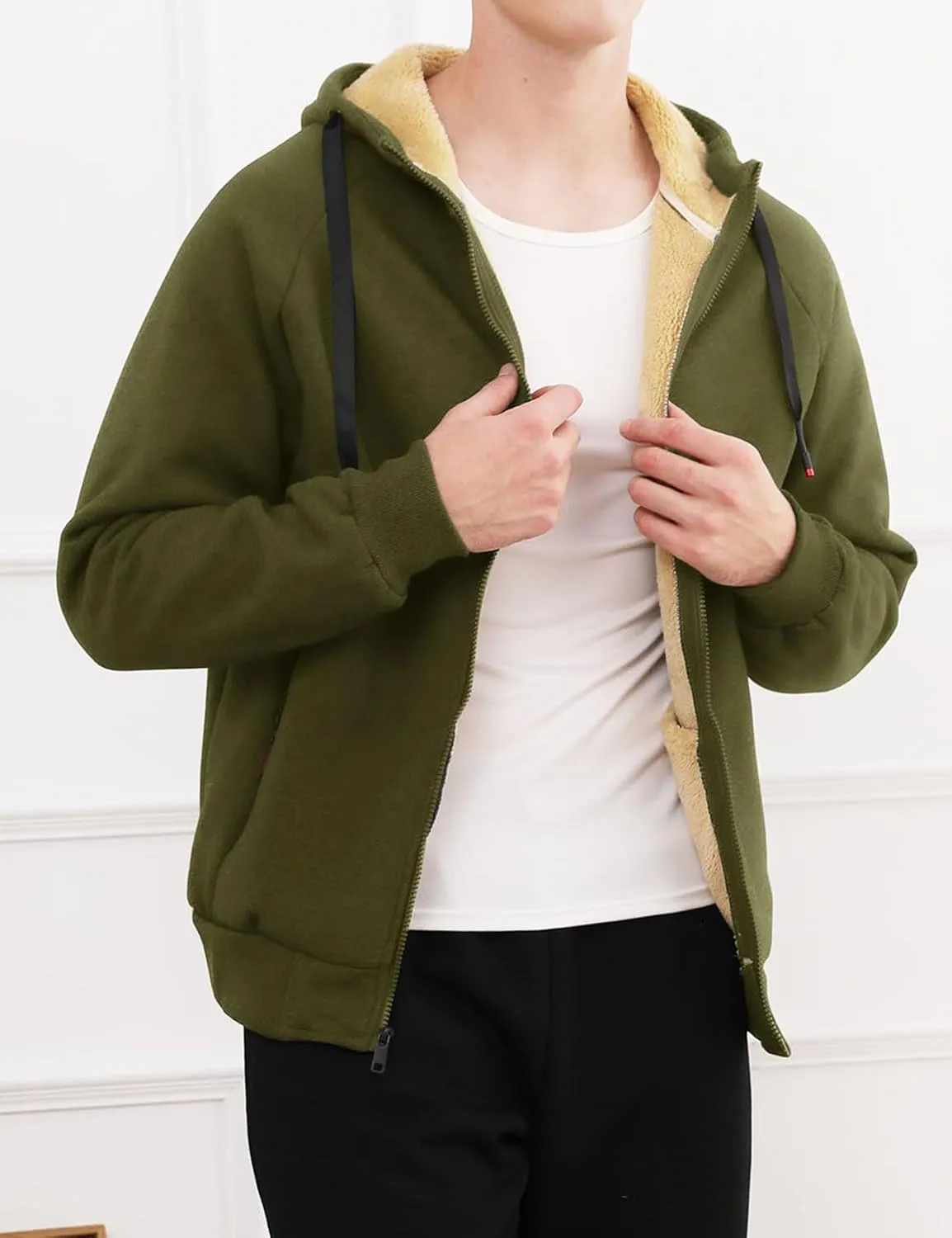 Gihuo Men's Winter Sherpa Lined Hoodie Zip Up Sweatshirt Heavyweight Warm Fleece Jacket with Pockets